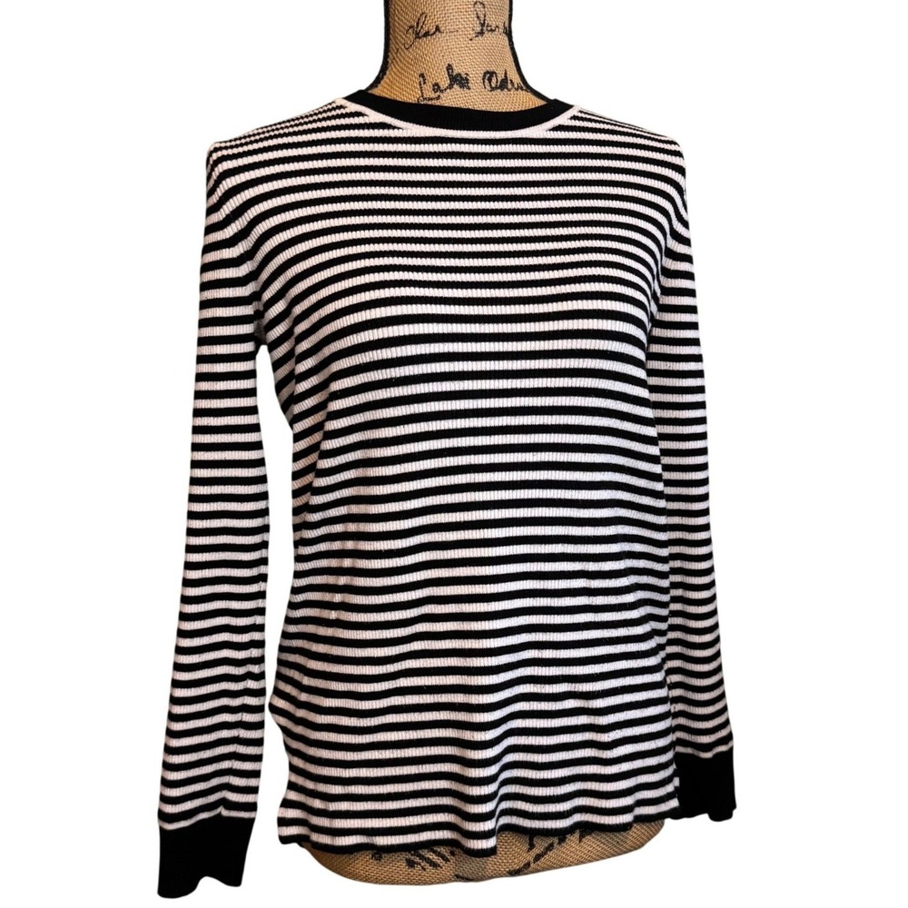 Michael Kors Womens Preppy Nautical Casual Striped Sweater Black White Medium